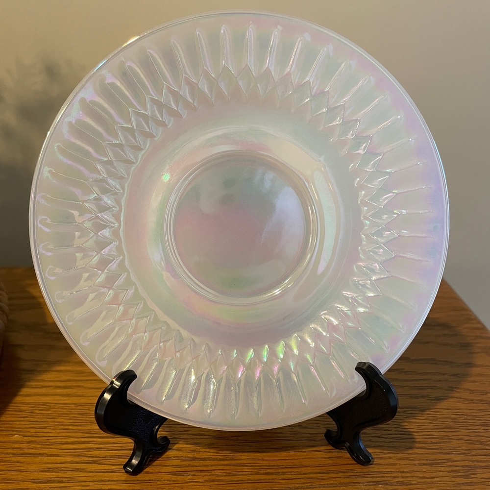 Federal Glass Luster Opalescent Diamond Point Moonglow Coffee Saucer